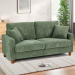 Green Corduroy Two-Seater Sofa with Wooden Legs